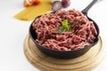 Minced beef red uncooked meat cooking ingredient hambruger steak white background copy space Royalty Free Stock Photo