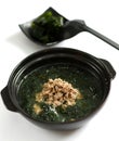 Minced beef soup with seaweed in black bowl Royalty Free Stock Photo