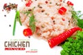 Minced chicken meat on a white background