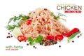 Minced chicken meat on a white background