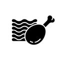 Minced chicken. Silhouette icon of chopped meat with poultry leg. Black simple illustration of semi-finished meat products. Flat