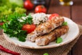 Minced Lula kebab grilled turkey chicken with rice