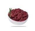 Minced meat in a bowl, isolated on a white background. Royalty Free Stock Photo