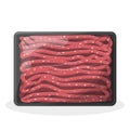 Minced meat in container. Fresh beef in package