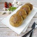 Minced meat cutlets with mushrooms and hot pepper. Royalty Free Stock Photo