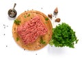 Minced meat on cutting board, top view Royalty Free Stock Photo