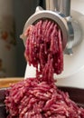 Minced meat in grinder