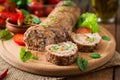 Minced meat loaf roll with mushrooms Royalty Free Stock Photo