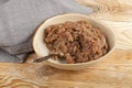Minced Meat Mix in Round Bowl, Ground Pork, Turkey, Beef and Chicken Meat with Onion and Black Pepper