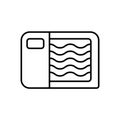 Minced meat in rectangular packaging with label. Linear icon of semi-finished meat products. Black simple illustration of ground- Royalty Free Stock Photo