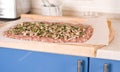 Minced meat before rolling over the kitchen Royalty Free Stock Photo