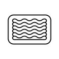 Minced meat in tray. Linear icon of industrial packaging of semi-finished meat products. Black simple illustration of ground-meat