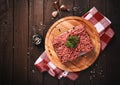 Minced meat on a wooden table Royalty Free Stock Photo