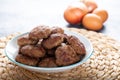 Minced meatball in bowl with eggs on the table. Homemade traditional Turkish meatballs