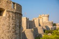 Minceta Tower and Dubrovnik medieval old town city walls at sunset time, Croatia Royalty Free Stock Photo