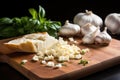 mincing roasted garlic to spread on a bruschetta