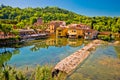 Mincio river and idyllic village of Borghetto view