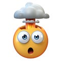 Mind blown emoji, exploding head emoticon on white background, 3d rendering