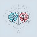 Minimalist Human Figure with Heart-Shaped Brain, Depicting Wellness Balance. Generative AI Royalty Free Stock Photo