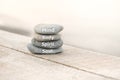 Mind, Body, Spirit and Soul words written on zen stones. Copy space and zen concept Royalty Free Stock Photo