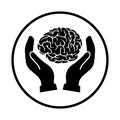 Mind, brain, hand icon. Black vector graphics