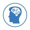 Mind, brainpower, head icon. Blue vector sketch