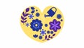 Mind care concept, mind blooming with development, yellow heart symbol with plants and flowers blooming by water ride.
