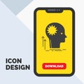 Mind, Creative, thinking, idea, brainstorming Glyph Icon in Mobile for Download Page. Yellow Background