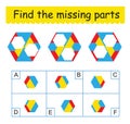 Mind game. Task for the development of logic for children. Find the missing pieces. Royalty Free Stock Photo
