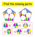 Mind game. Task for the development of logic for children. Find the missing pieces Royalty Free Stock Photo
