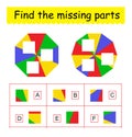 Mind game. Task for the development of logic for kids. Find the missing pieces Royalty Free Stock Photo