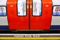 Mind the gap sign on the platform in the London Underground Royalty Free Stock Photo