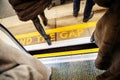 MInd the gap yellow sing in London Tube underground metro