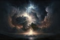 mind of god, with lightning bolts and thunderclouds, bringing power and revelation to the world