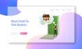 Mind Illusions, False and Fake Landing Page Template. Female Character Looking through Keyhole on Old Abandoned House