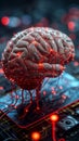 Mind machine fusion Human brain intricately connected to a computer system