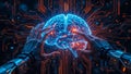 Mind-Machine Synergy: Futuristic AI with Glowing Neural Network Visualization