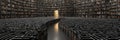 Mind Maze Constructed From Bookshelves With Light Path Leading Towards an Open Area Visible at the Upper Left Royalty Free Stock Photo