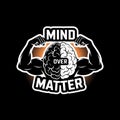 Mind Over Matter brain vs. biceps icon split, clever visual metaphor, with thick white sticker-style outline around the design, Royalty Free Stock Photo