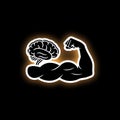Mind Over Matter brain vs. biceps icon split, clever visual metaphor, with thick white sticker-style outline around the design, Royalty Free Stock Photo