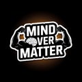 Mind Over Matter brain vs. biceps icon split, clever visual metaphor, with thick white sticker-style outline around the design, Royalty Free Stock Photo