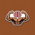 Mind Over Matter brain vs. biceps icon split, clever visual metaphor, with thick white sticker-style outline around the design, Royalty Free Stock Photo