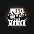 Mind Over Matter brain vs. biceps icon split, clever visual metaphor, with thick white sticker-style outline around the design, Royalty Free Stock Photo