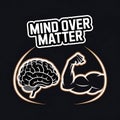Mind Over Matter brain vs. biceps icon split, clever visual metaphor, with thick white sticker-style outline around the design, Royalty Free Stock Photo
