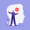 Mind prison psychological concept, flat vector illustration