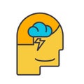 Mind process, male head flat line illustration, concept vector isolated icon Royalty Free Stock Photo