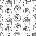 Mind process seamless pattern with thin line icons: intelligence, passion, conflict, innovation, time management, exploration,