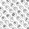 Mind process seamless pattern with thin line icons: intelligence, passion, conflict, innovation, time management, exploration,