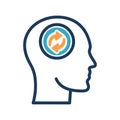 Mind renewal icon. Head with arrows symbolizing cyclical thinking, mental renewal, and new ideas Royalty Free Stock Photo
