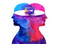 Mind spiritual abstract human head connect watercolor painting art illustration design hand drawing